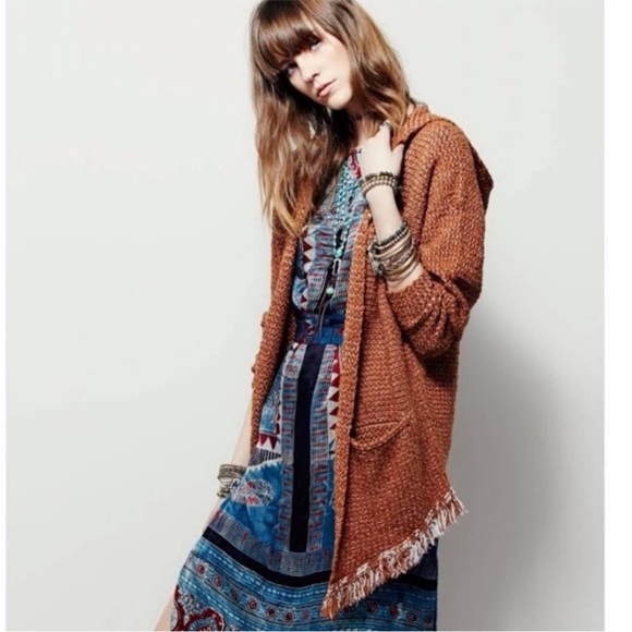 Free People Sweaters - Free People Brown Speckled Hooded Fringe Cardigan/Sweater